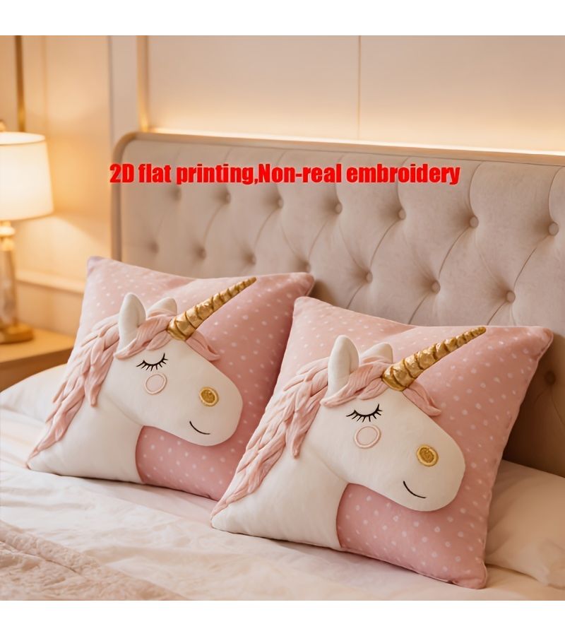 Unicorn Pink Pillowcase 16x16 Inch Polka Dot Plush Zipper Closure Machine Washable - Image 4