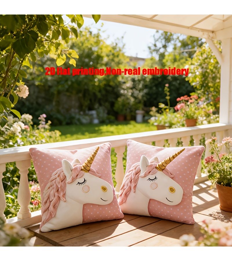 Unicorn Pink Pillowcase 16x16 Inch Polka Dot Plush Zipper Closure Machine Washable - Image 2