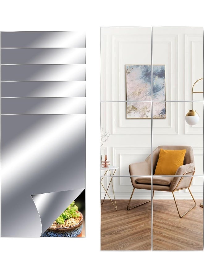 TPGP Pack of 6 Self-Adhesive Tile Mirrors, 30 x 20 cm, A4 Self-Adhesive Mirror Sheets, Flexible Mirror Film, HD Adhesive Mirror, Large Frameless Plastic Mirror, Acrylic Decorative Mirror, Wall  - Image 1
