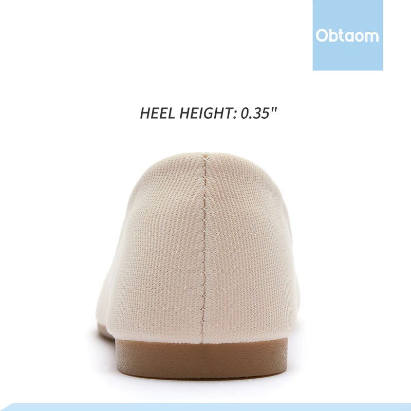 Obtaom Womens Textile Round Toe Ballet Flats Business Casual Slip ons Classic Fabric Working Shoes(Beige US9) - Image 4