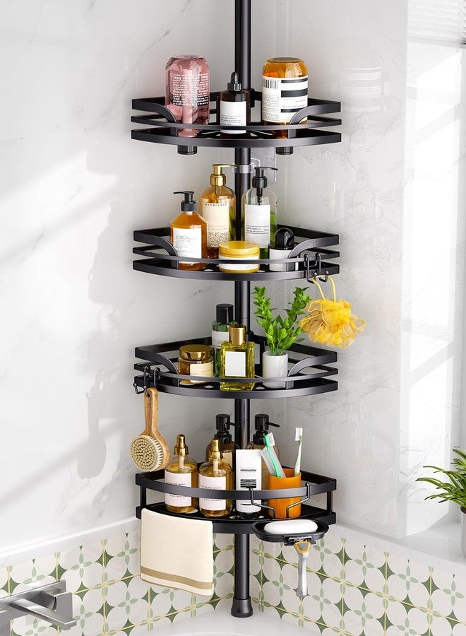 HAMITOR Shower Caddy Tension Pole: Rustproof Bathroom Corner Shelf for Renters, 47-121inches Adjustable Organizer with Soap Holder-Large Capacity Rack for Shampoo Storage Home Accessory - Black - Image 1