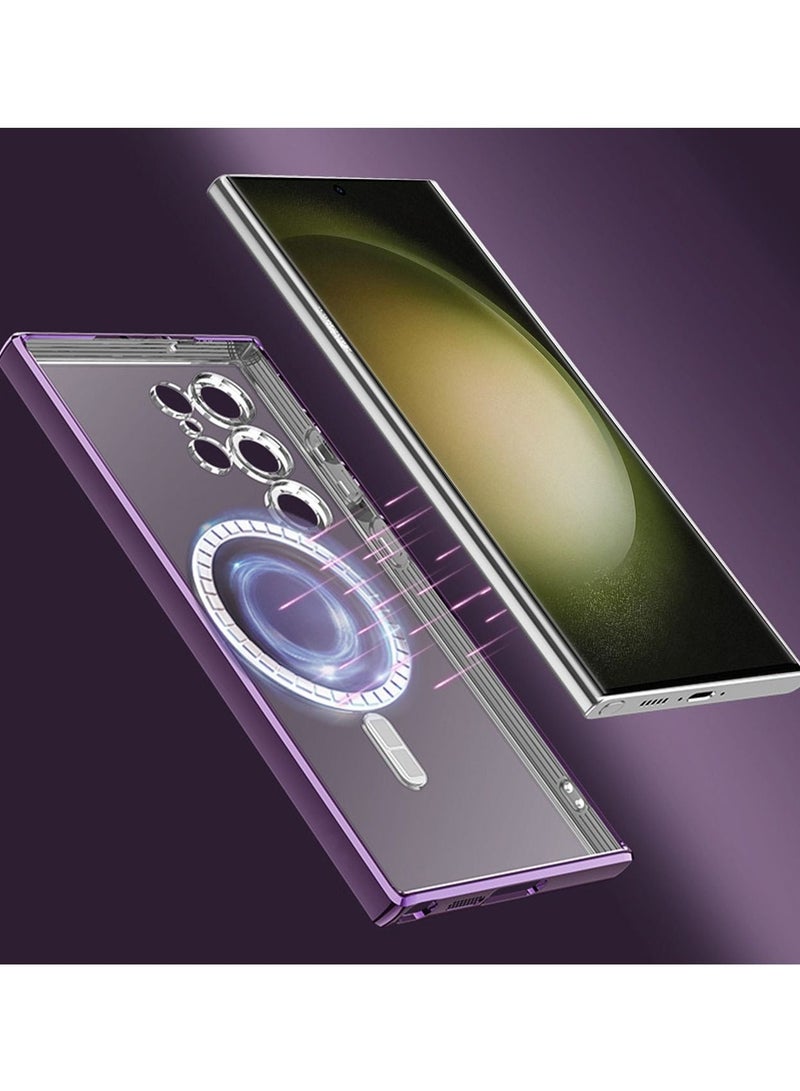 Wtech MagSafe Magnetic Wireless Charging Luxury Plating Case Cover With Camera Protector For Samsung Galaxy S23 Ultra 5G Clear/Purple  - Image 3