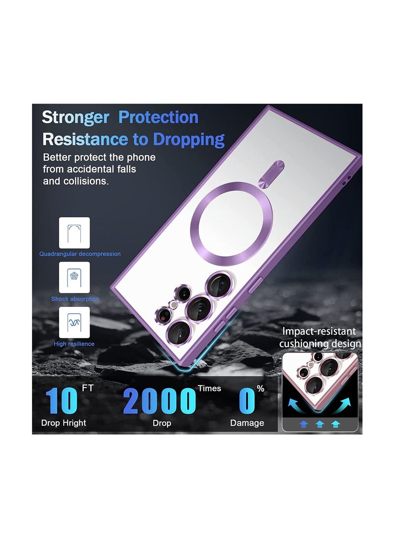 Wtech MagSafe Magnetic Wireless Charging Luxury Plating Case Cover With Camera Protector For Samsung Galaxy S23 Ultra 5G Clear/Purple  - Image 5