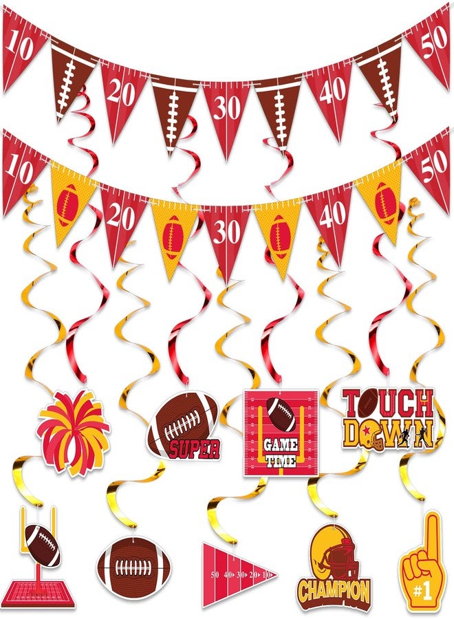 Fullhawl 11 Pcs Football Party Decorations in My Football Era Game Day Banner Birthday Party Supplies Red and Gold Hanging Swirls Decorations for Tailgate Game Supply - Image 1