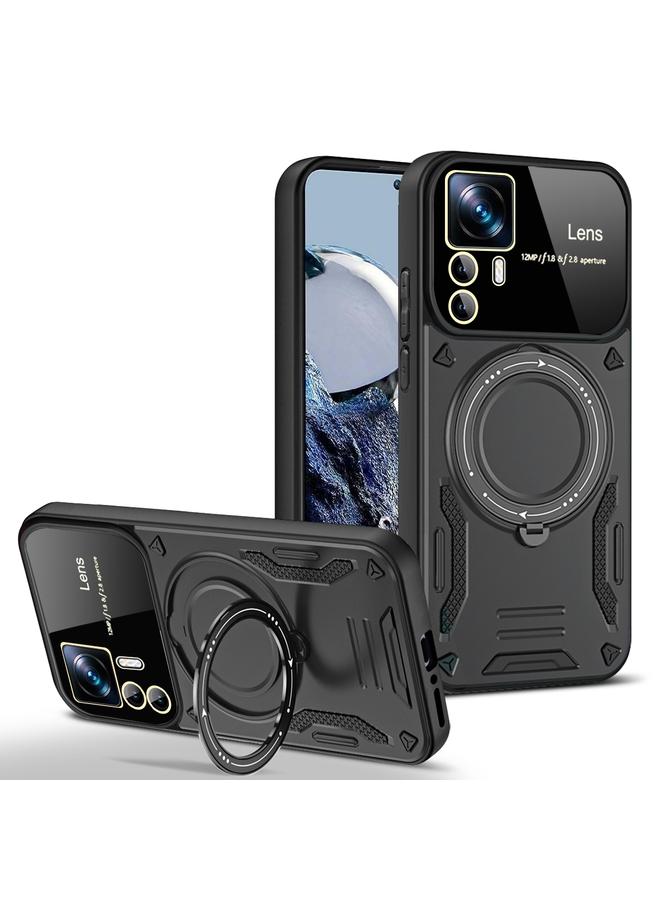 For Xiaomi 12T / 12T Pro Large Window MagSafe Holder Phone Case(Black)