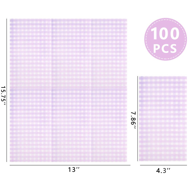 WDF WDF 150Pack Purple Checkered Napkins - 3 Ply Disposable Purple and White Gingham Napkins Paper for Bathroom Picnic BBQ Birthday  - Image 1