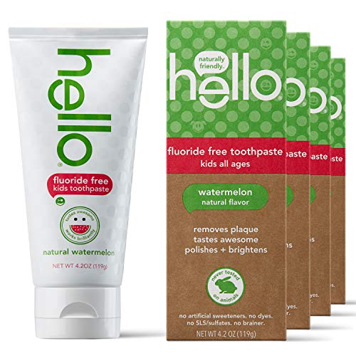 Hello Natural Watermelon Flavor Kids Fluoride Free Toothpaste, Vegan, SLS Free, Gluten Free, Safe to Swallow for Baby and Toddlers, 4.2 Ounce (Pack of 4) - Image 2