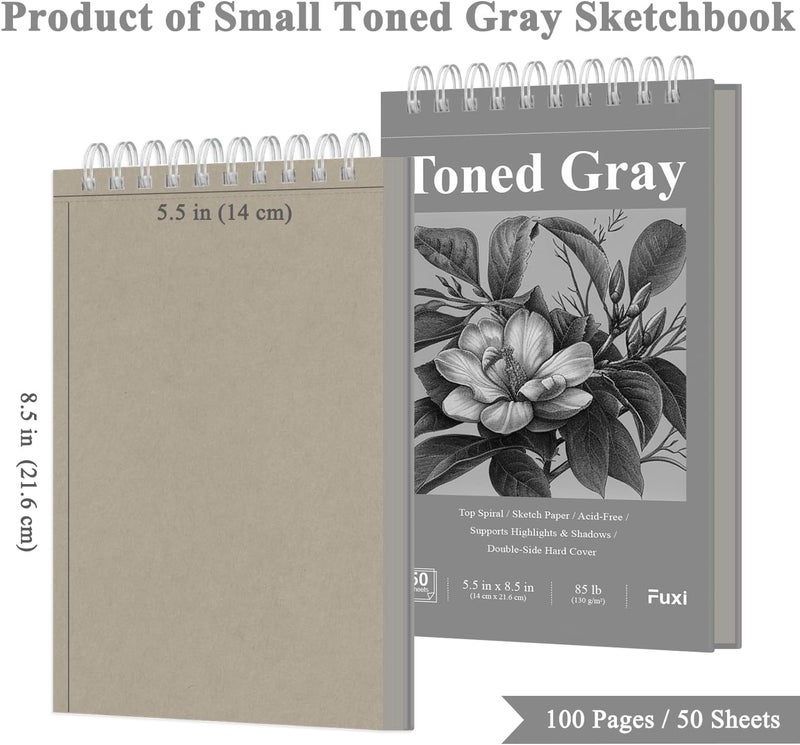 Fuxi Toned Gray Sketchbook, 2-Pack - 5.5" x 8.5", | 85lb/130gsm Charcoal Drawing Paper, 50 Sheets Per Pad. - Image 2