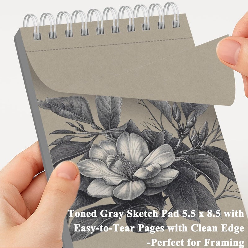 Fuxi Toned Gray Sketchbook, 2-Pack - 5.5" x 8.5", | 85lb/130gsm Charcoal Drawing Paper, 50 Sheets Per Pad. - Image 5