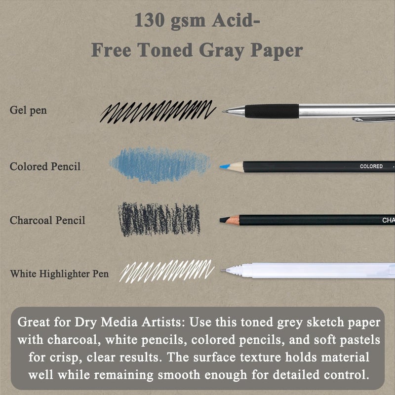 Fuxi Toned Gray Sketchbook, 2-Pack - 5.5" x 8.5", | 85lb/130gsm Charcoal Drawing Paper, 50 Sheets Per Pad. - Image 4