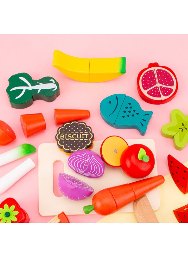 Wooden Young Children's Early Education Play House Toys Fruit Cut To Watch Vegetables Cut To Play House Kitchen Boys And Girls-Color:Color Box Cut To See A  - Image 3