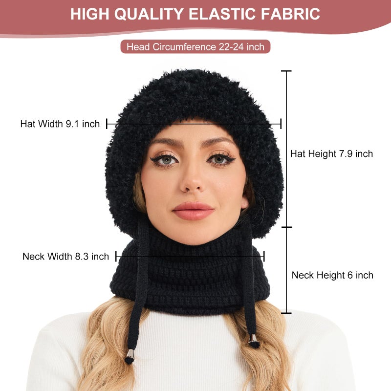 Sumolux 3 in 1 Beanie Hat for Women with Fleece Lined Scarf and Mask Outdoors Windproof Knitted Ski Mask Set - Image 5