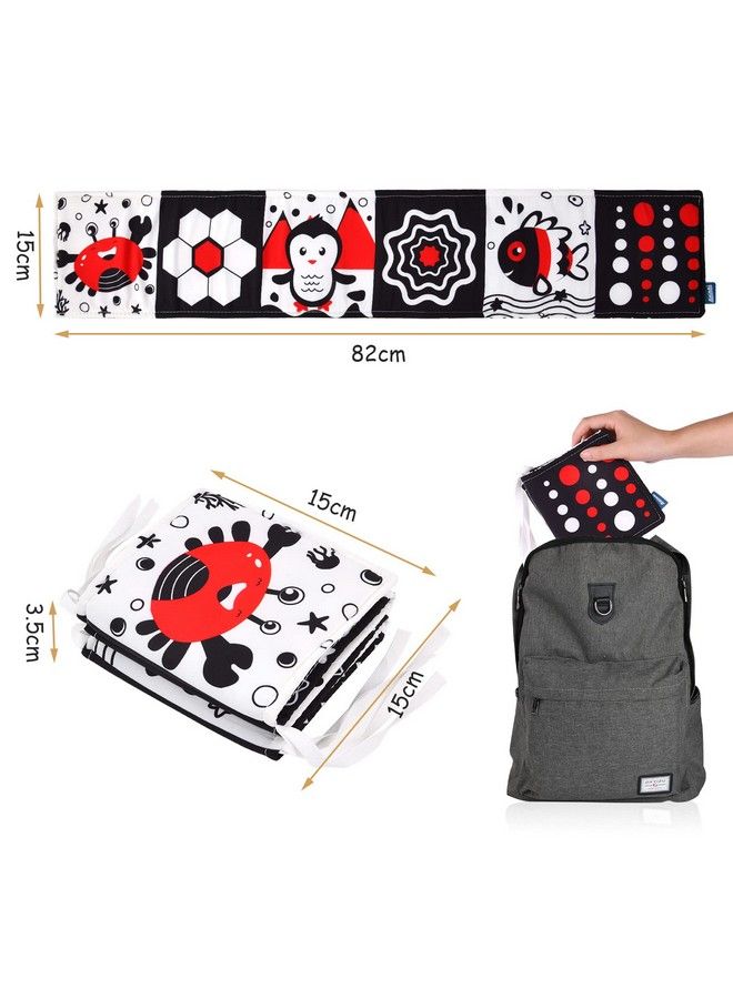 Vicloon كتاب أطفال ناعم بالأبيض والأسود كتاب أطفال ناعم 06 أشهر كتاب قماش لوقت البطن للأطفال ألعاب سرير قابلة للطي كتاب نشاط تعليمي مناسب للأطفال من 03 سنوات ألعاب حديثي الولادة - Image 3