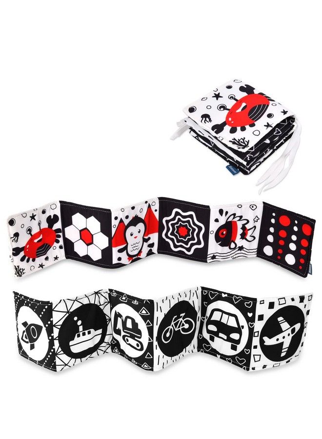 Vicloon كتاب أطفال ناعم بالأبيض والأسود كتاب أطفال ناعم 06 أشهر كتاب قماش لوقت البطن للأطفال ألعاب سرير قابلة للطي كتاب نشاط تعليمي مناسب للأطفال من 03 سنوات ألعاب حديثي الولادة - Image 2