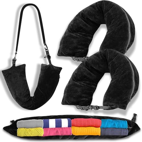 Oyrlize 2P Stuffable Travel PillowStuffable Neck Pillow for TravelSoft Velvet Travel Neck Pillow Storage Bag Stuffable Clothing Travel Neck Pillow Case Cover Space Saver for Airplane Plane Travel Essentials - Image 1