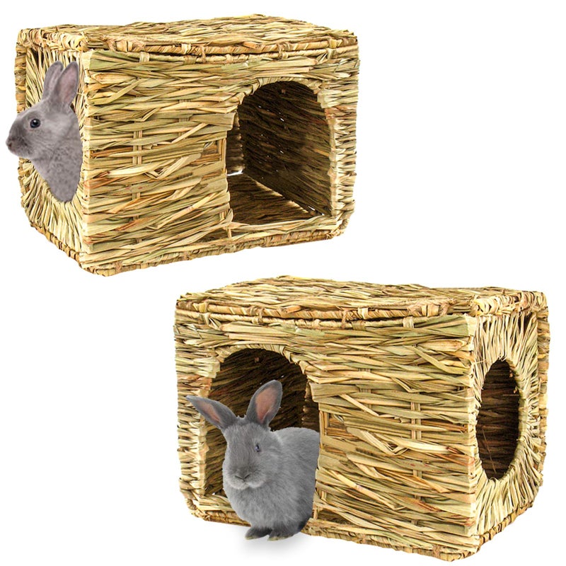HERCOCCI Extra Large Grass House for Rabbit, Foldable & Comfortable - Small Animal Hut Play Hideaway Bed Hay Mat Chew Toy for Bunny Guinea Pig Hamster Chinchilla (2 Pack) - Image 1