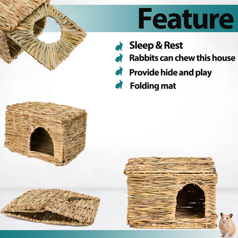 HERCOCCI Extra Large Grass House for Rabbit, Foldable & Comfortable - Small Animal Hut Play Hideaway Bed Hay Mat Chew Toy for Bunny Guinea Pig Hamster Chinchilla (2 Pack) - Image 3
