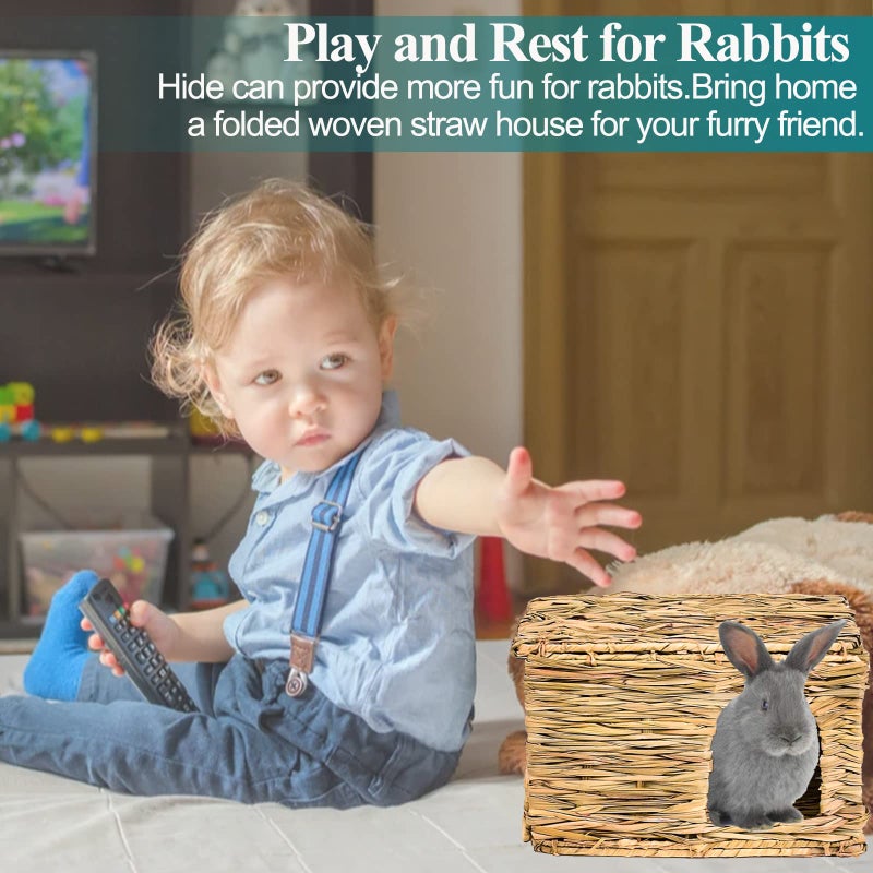 HERCOCCI Extra Large Grass House for Rabbit, Foldable & Comfortable - Small Animal Hut Play Hideaway Bed Hay Mat Chew Toy for Bunny Guinea Pig Hamster Chinchilla (2 Pack) - Image 5