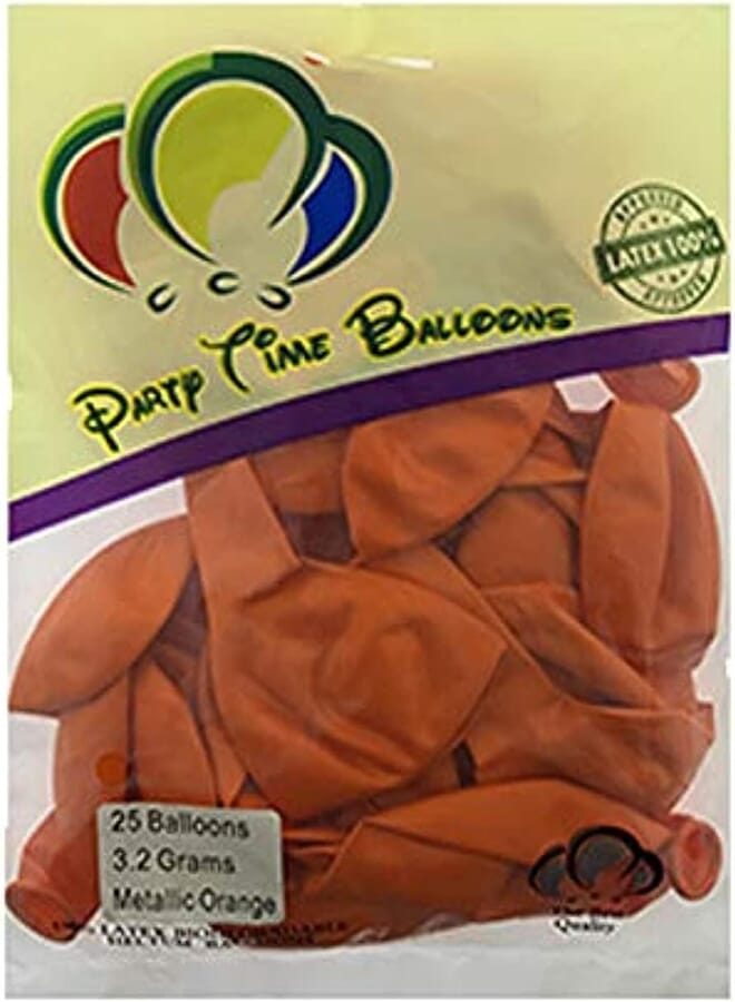 Party Time 12 Inch Latex Balloons - Orange, 25 Pieces