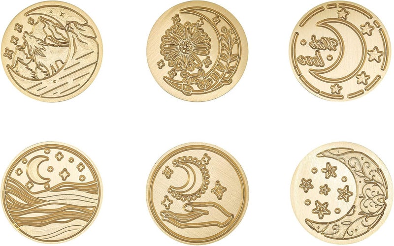 Yoption 6 Pieces Moon Series Wax Seal Stamp Set, Vintage Sealing Wax Stamp Heads + 1 Wooden Handle with Gift Box for Wedding Invitation, Christmas, Gift Idea - Image 5