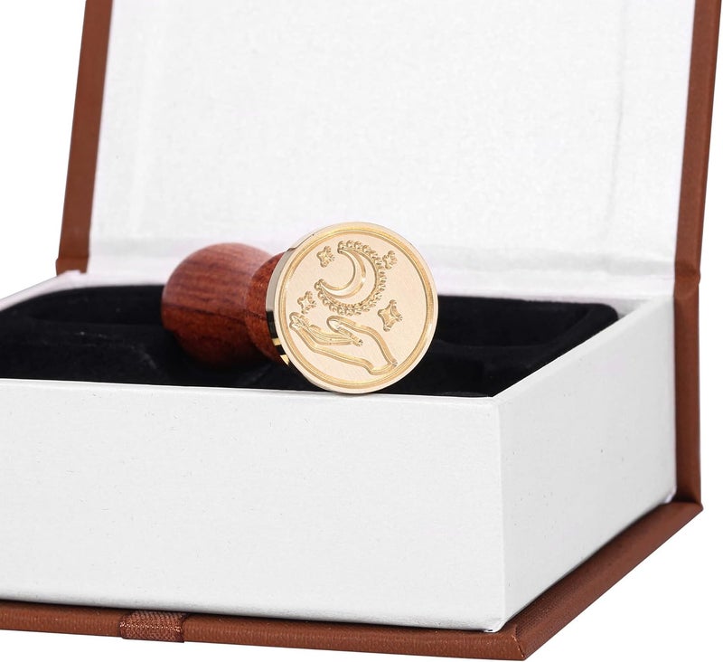 Yoption 6 Pieces Moon Series Wax Seal Stamp Set, Vintage Sealing Wax Stamp Heads + 1 Wooden Handle with Gift Box for Wedding Invitation, Christmas, Gift Idea - Image 3