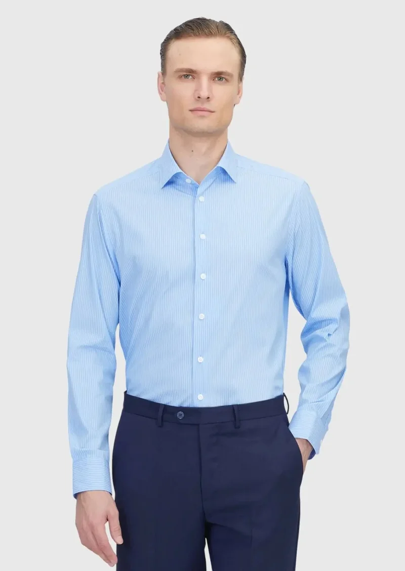 RAMSEY Light Blue Regular Fit Weaving Classical Cotton Blended Shirt