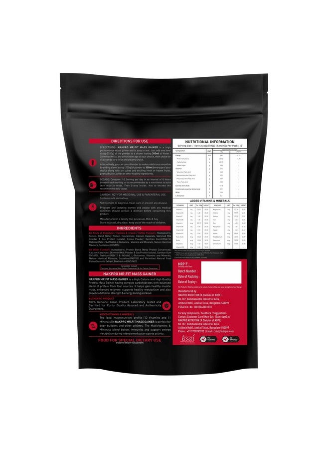 Nakpro MR. FIT Super Fast Weight Gainers/Mass Gainers (1 Kg, Chocolate Cream) - Image 2