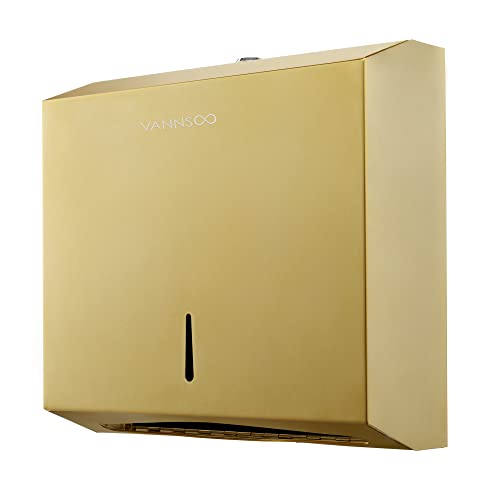 VANNSOO Commercial Paper Towel Dispenser Wall Mount, Tri-fold/Multi-fold/C-Fold Stainless Steel Paper Towel Holder Hand Towel Dispenser with Key (Gold) - Image 1