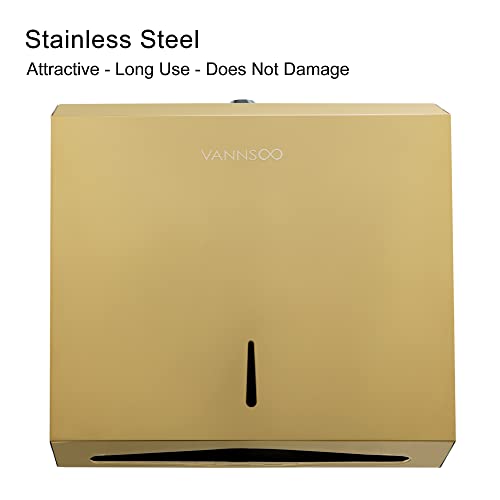 VANNSOO Commercial Paper Towel Dispenser Wall Mount, Tri-fold/Multi-fold/C-Fold Stainless Steel Paper Towel Holder Hand Towel Dispenser with Key (Gold) - Image 2
