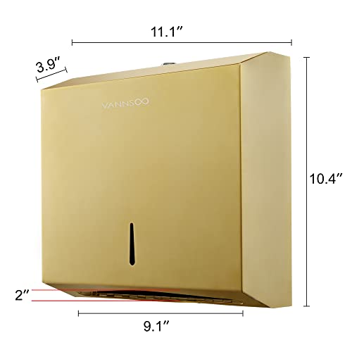 VANNSOO Commercial Paper Towel Dispenser Wall Mount, Tri-fold/Multi-fold/C-Fold Stainless Steel Paper Towel Holder Hand Towel Dispenser with Key (Gold) - Image 3