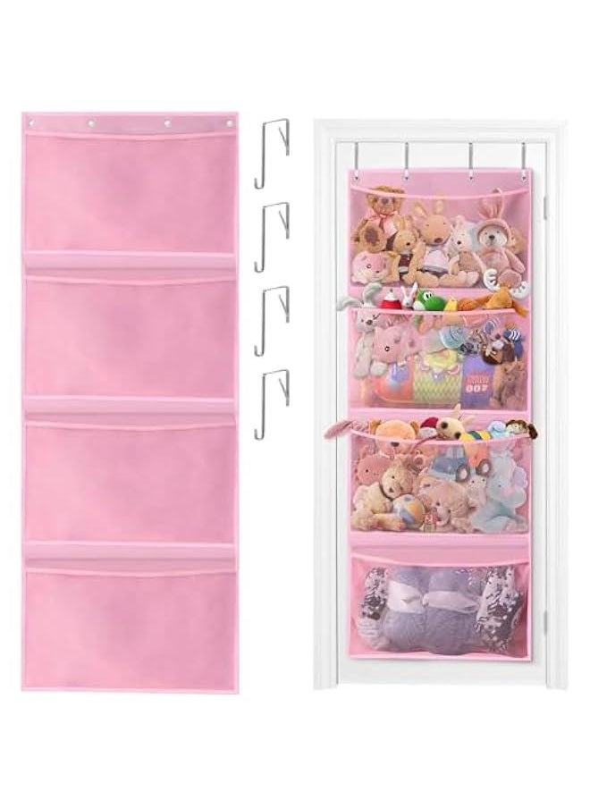 HOOKOR Hanging Stuffed Animals Storage Over Door Organizer for Toy Storage with 4 Mesh Pockets Over Door Stuffed Animal Storage Organizer Kids Large Toy Organizer Foldable Stuffed Animals Bag (29-04)  - Image 1