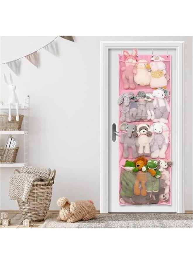 HOOKOR Hanging Stuffed Animals Storage Over Door Organizer for Toy Storage with 4 Mesh Pockets Over Door Stuffed Animal Storage Organizer Kids Large Toy Organizer Foldable Stuffed Animals Bag (29-04)  - Image 2