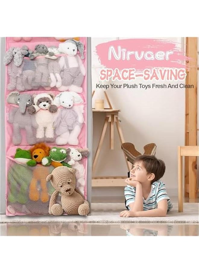 HOOKOR Hanging Stuffed Animals Storage Over Door Organizer for Toy Storage with 4 Mesh Pockets Over Door Stuffed Animal Storage Organizer Kids Large Toy Organizer Foldable Stuffed Animals Bag (29-04)  - Image 3