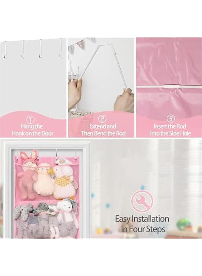 HOOKOR Hanging Stuffed Animals Storage Over Door Organizer for Toy Storage with 4 Mesh Pockets Over Door Stuffed Animal Storage Organizer Kids Large Toy Organizer Foldable Stuffed Animals Bag (29-04)  - Image 4