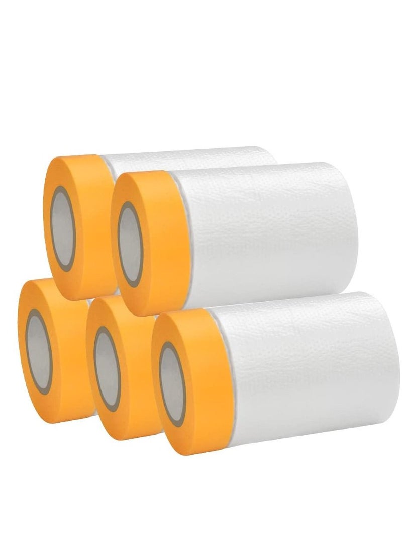 5 Rolls Dust Sheets Roll Plastic Masking Film Rolls Pre-Taped Dust Sheets Adhesive Dust Sheet Roll Dust-Proof & Waterproof Shields for Painting, Decorating, Furniture Covering (55cm*20m)100pcs - Image 1