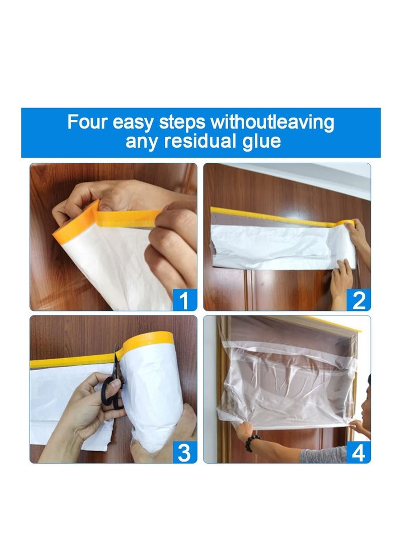 5 Rolls Dust Sheets Roll Plastic Masking Film Rolls Pre-Taped Dust Sheets Adhesive Dust Sheet Roll Dust-Proof & Waterproof Shields for Painting, Decorating, Furniture Covering (55cm*20m)100pcs - Image 2