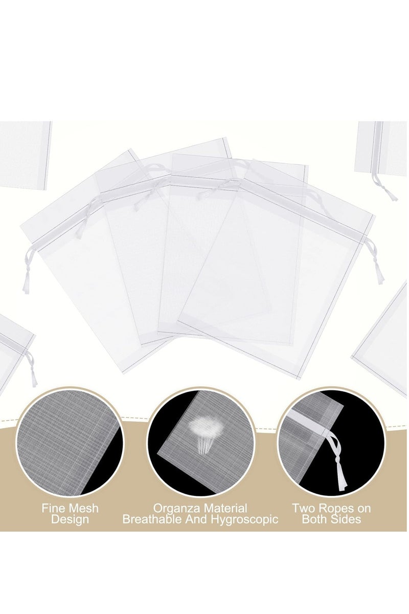 100PCS White Sheer Organza Bags (9x12cm), Premium Net Gift Bags, Drawstring Goody Bags for Wedding Favors, Jewelry, Soaps, Candy, Makeup, Party & Christmas Supplies - Image 4