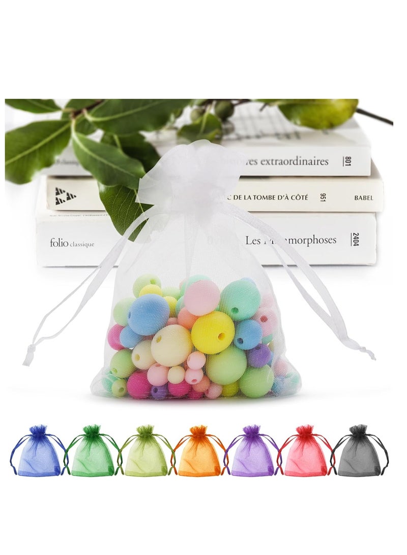 100PCS White Sheer Organza Bags (9x12cm), Premium Net Gift Bags, Drawstring Goody Bags for Wedding Favors, Jewelry, Soaps, Candy, Makeup, Party & Christmas Supplies - Image 1