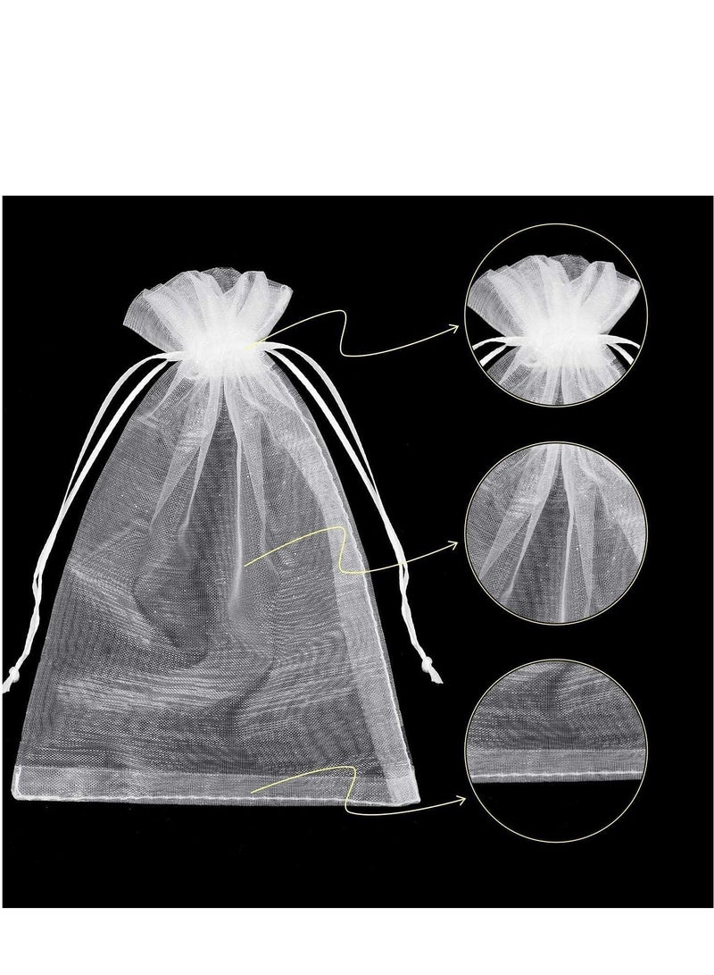 100PCS White Sheer Organza Bags (9x12cm), Premium Net Gift Bags, Drawstring Goody Bags for Wedding Favors, Jewelry, Soaps, Candy, Makeup, Party & Christmas Supplies - Image 2