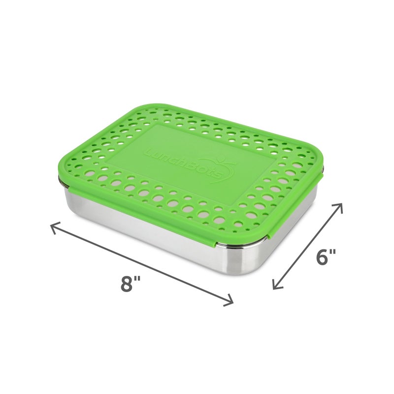 LunchBots Large Cinco Stainless Steel Lunch Container - Five Section Design Holds a Variety of Foods - Metal Bento Box - Dishwasher Safe - Stainless Lid - Green Dots - Image 2