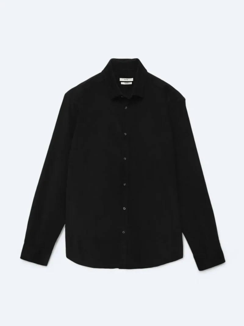 Kip Black Ribbed Regular Fit Weaving Casual 100% Cotton Shirt