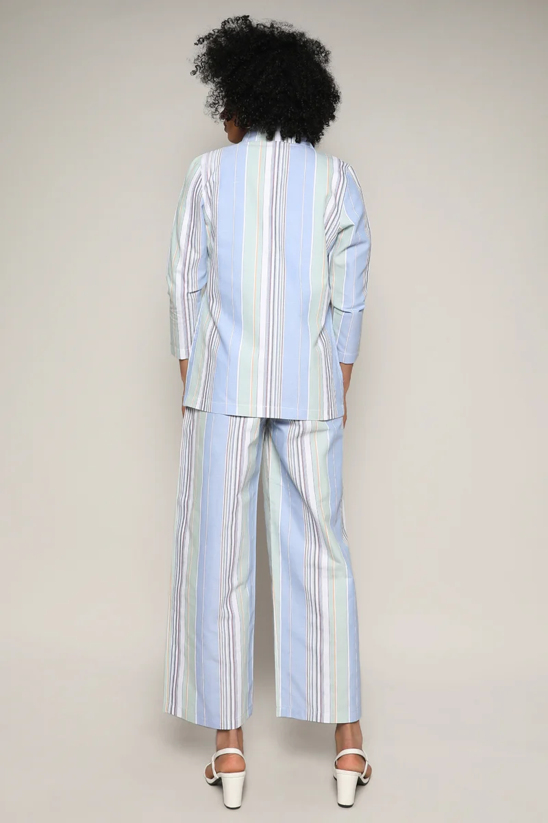 Campus Sutra Women's Multicolour Unbalanced Striped Double-Breasted Co-Ord Set