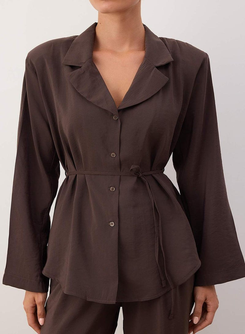 trendyol Brown Thin Unlined Woven Shirt Jacket Twoaw26Bc00058 - Image 3