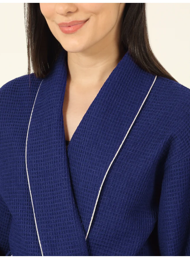 MULBERRY LIVING 100% Cotton -Waffle Lux Solid Bath Robe - Navy Blue