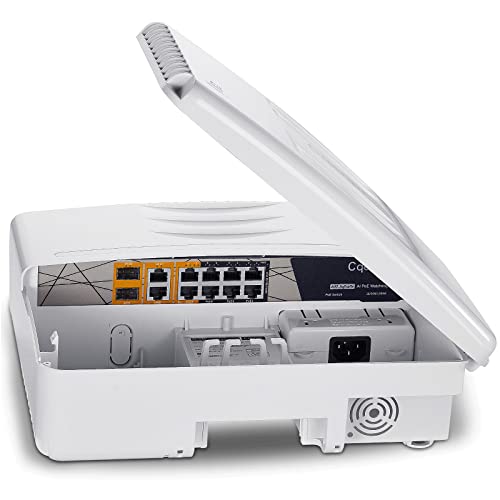 Cqenpr 12 Port Full Gigabit Outdoor Poe Switch, IEEE802.3af/at/bt, All-in-One Box, 60W PoE++, 120W High Power Output, Play & Plug, Fan Unmanaged, AI Watchdog. (12 Port All-in-one) - Image 1