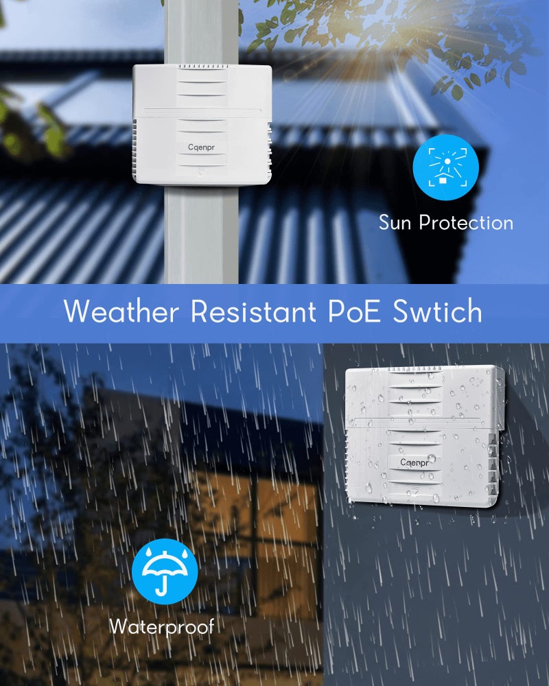 Cqenpr 12 Port Full Gigabit Outdoor Poe Switch, IEEE802.3af/at/bt, All-in-One Box, 60W PoE++, 120W High Power Output, Play & Plug, Fan Unmanaged, AI Watchdog. (12 Port All-in-one) - Image 3