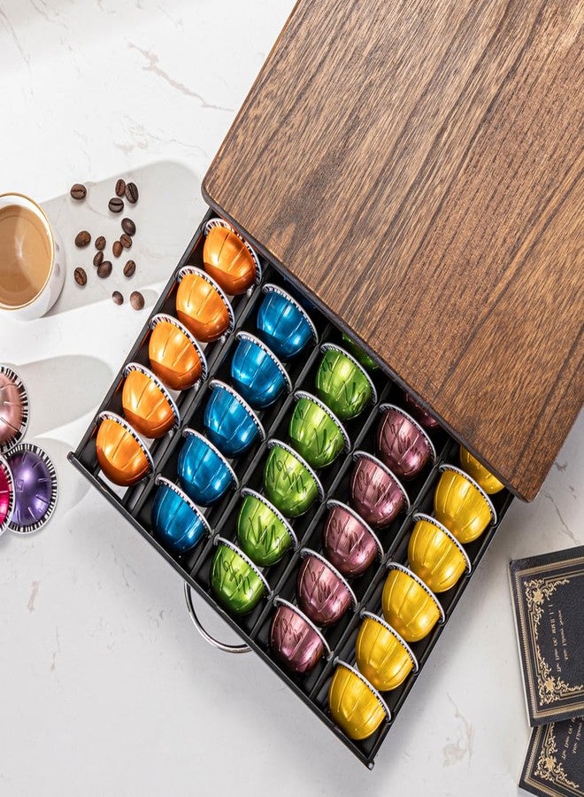 فلاج شيب حامل كبسولات قهوة فيرتو الرائد، درج لتخزين كبسولات قهوة فيرتو مع غطاء خشبي أنيق (سعة 50 كبسولة) - Image 5