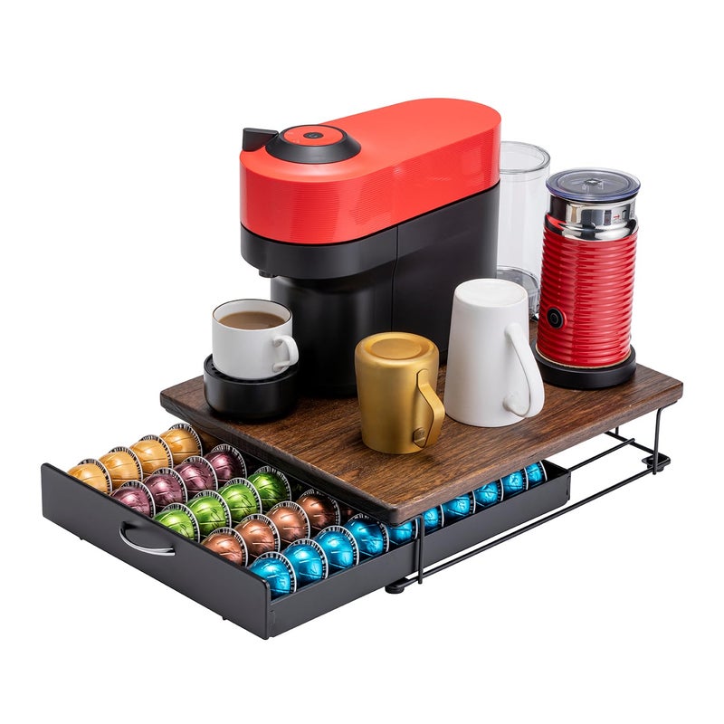 فلاج شيب حامل كبسولات قهوة فيرتو الرائد، درج لتخزين كبسولات قهوة فيرتو مع غطاء خشبي أنيق (سعة 50 كبسولة) - Image 1