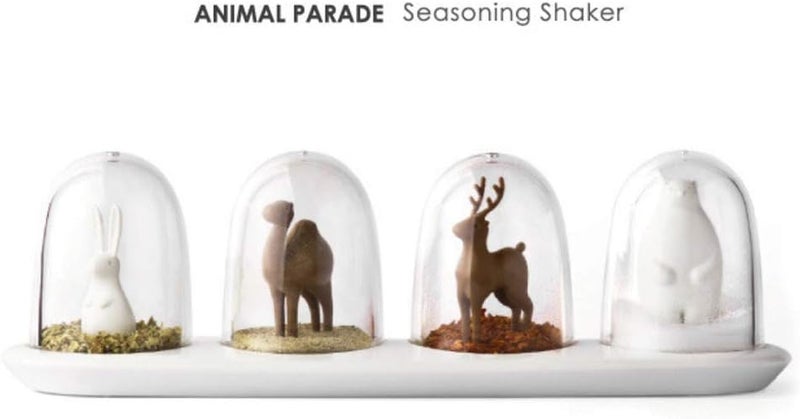 TabEnter Kitchen Seasoning Jar with Tray, Seasoning Shaker, Animal Parade Design, 4 in 1 - Image 2