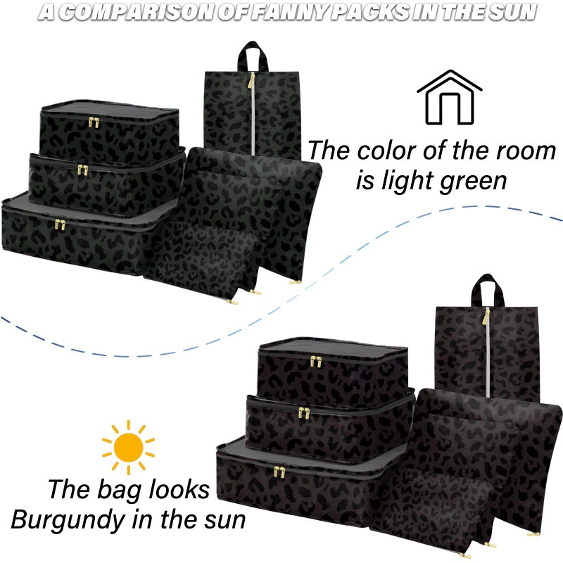 BHAHB 7 Set Packing Cubes Travel Luggage Organizers for Suitcase Travel Accessories with Shoe Bag for Women Girls Aesthetic Cute-Black Leopard Cheetah Pattern - Image 2